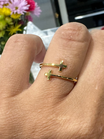 Sterling Silver 14K GP Adjustable Double Cross Ring Sterling Silver 14K GP Adjustable Double Cross Ring
