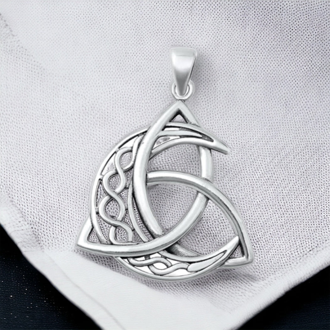 Sterling Silver Large Triquetra Celtic Moon Pendant