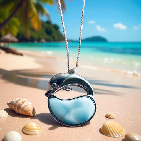 Sterling Silver Genuine Larimar Stone Dolphin Pendant Necklace Sterling Silver Genuine Larimar Stone Dolphin Pendant Necklace