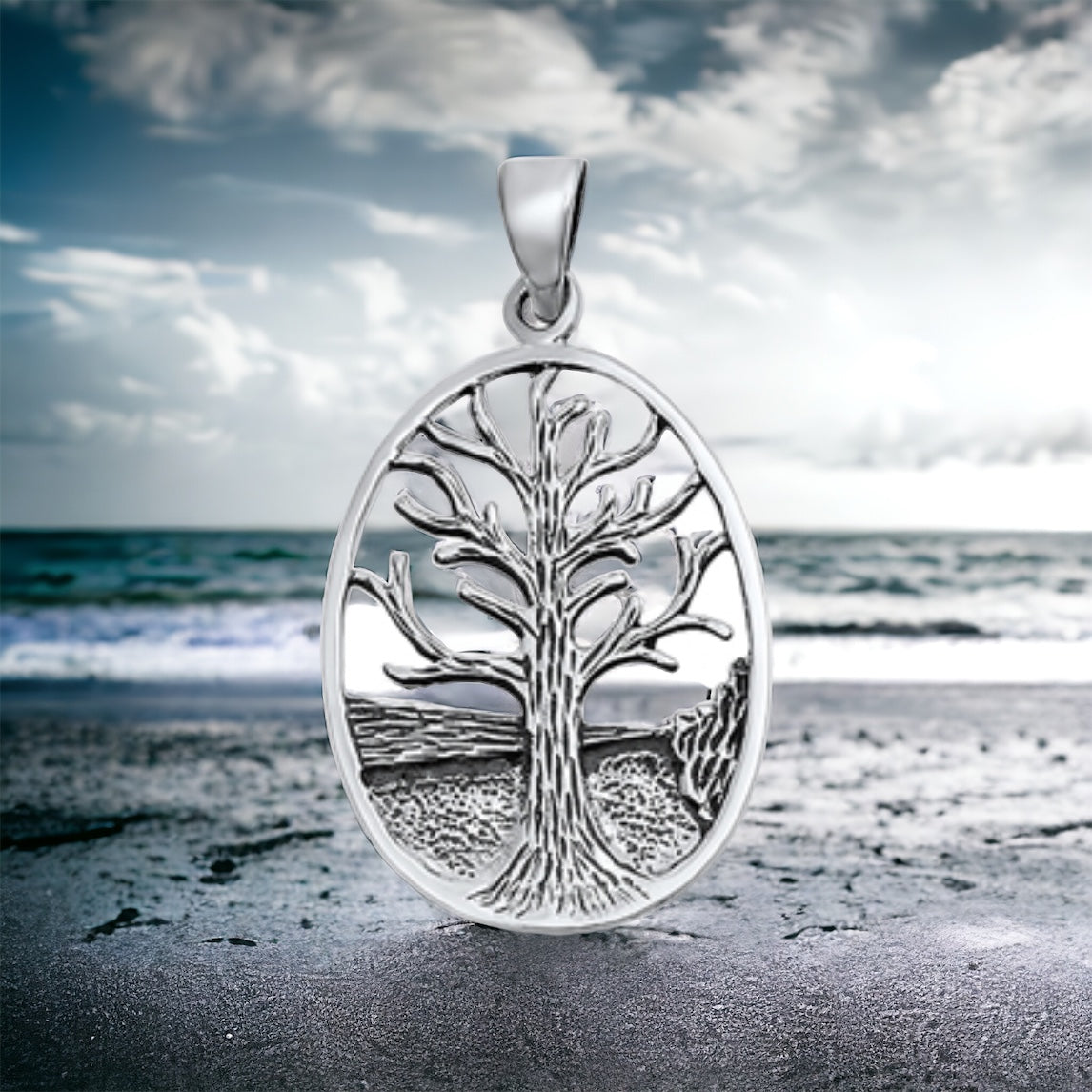 .925 Sterling Silver Large Detailed Tree of Life Pendant