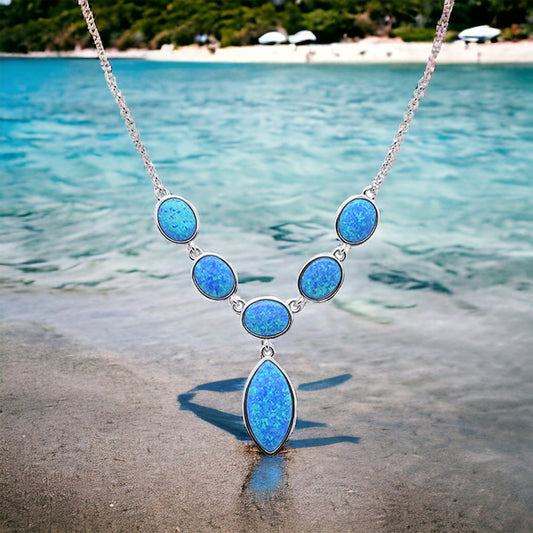 Sterling Silver Fire Opal Statement Stone Necklace