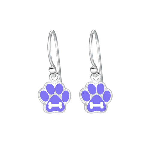 Sterling Silver Paw Print Dangle Earrings