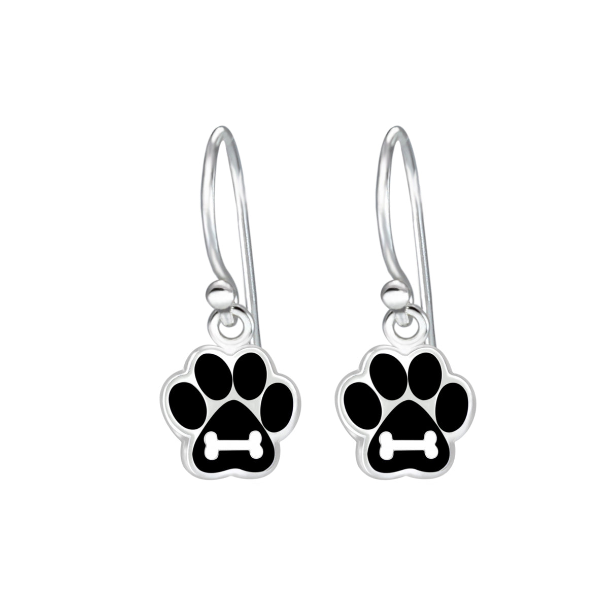 Sterling Silver Paw Print Dangle Earrings