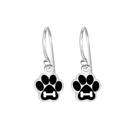 Sterling Silver Paw Print Dangle Earrings