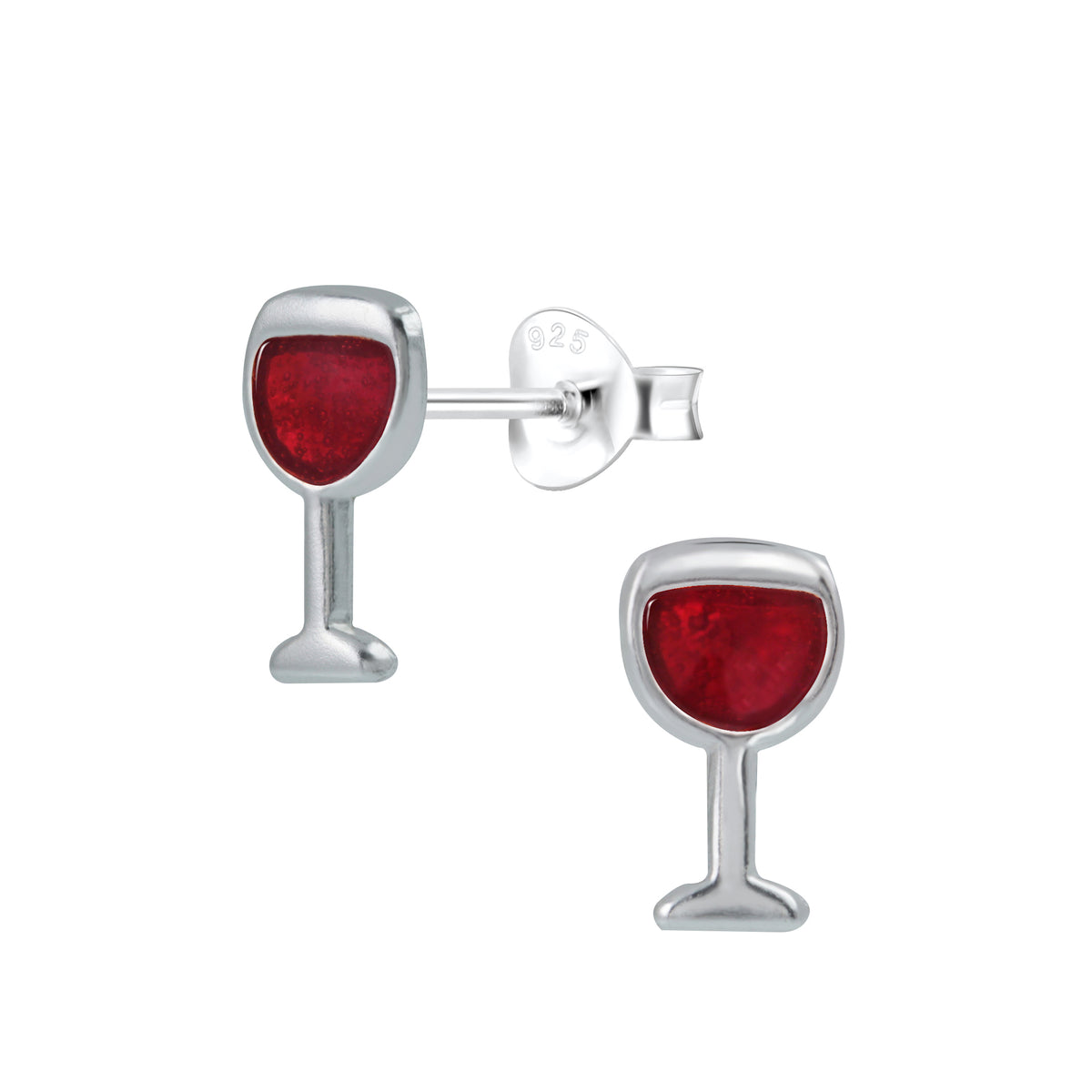 Sterling Silver Red Wine Glass Stud Earrings