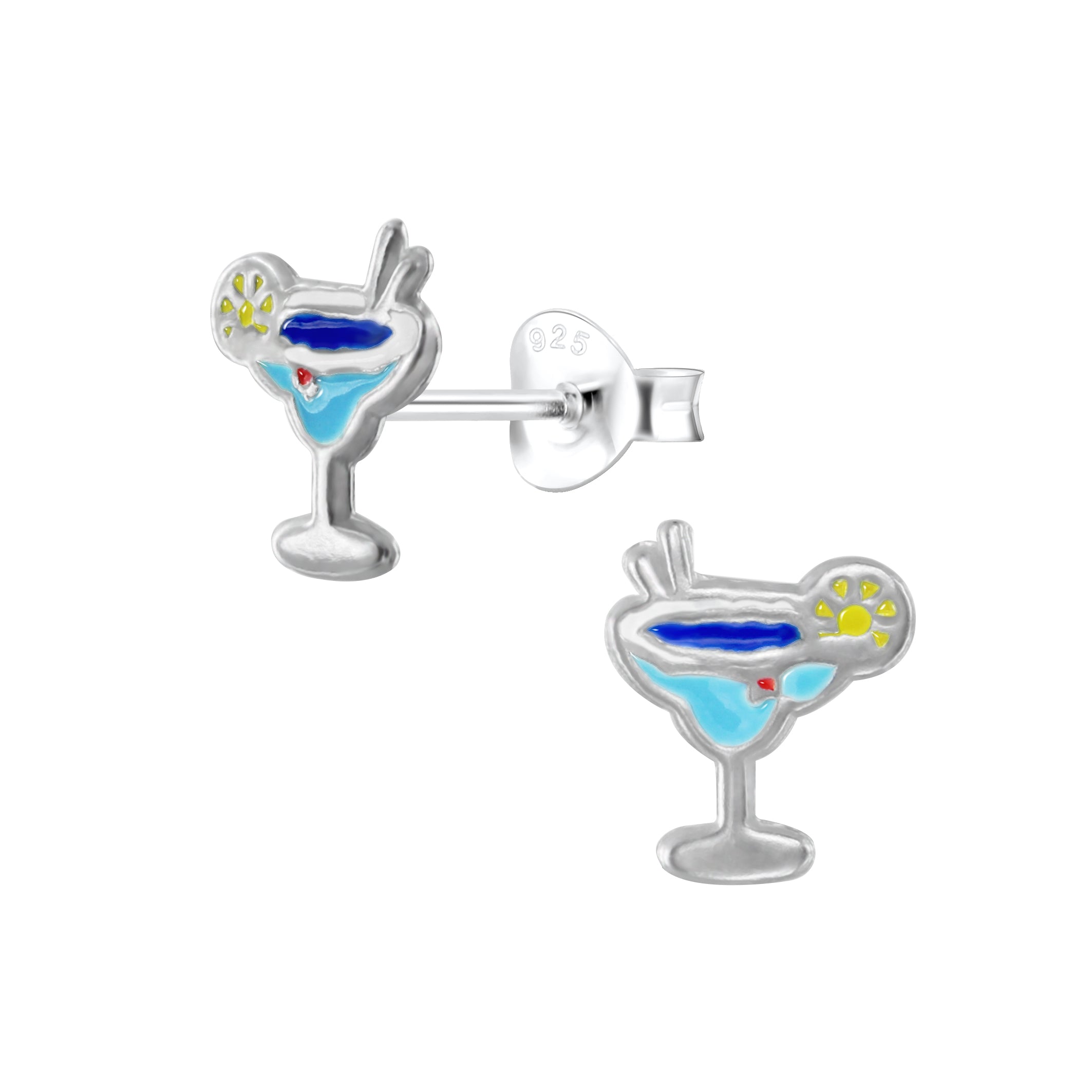 Sterling Silver Cocktail Glass Stud Earrings