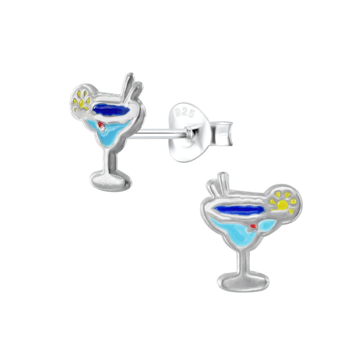 Sterling Silver Tropical Cocktail Glass Stud Earrings
