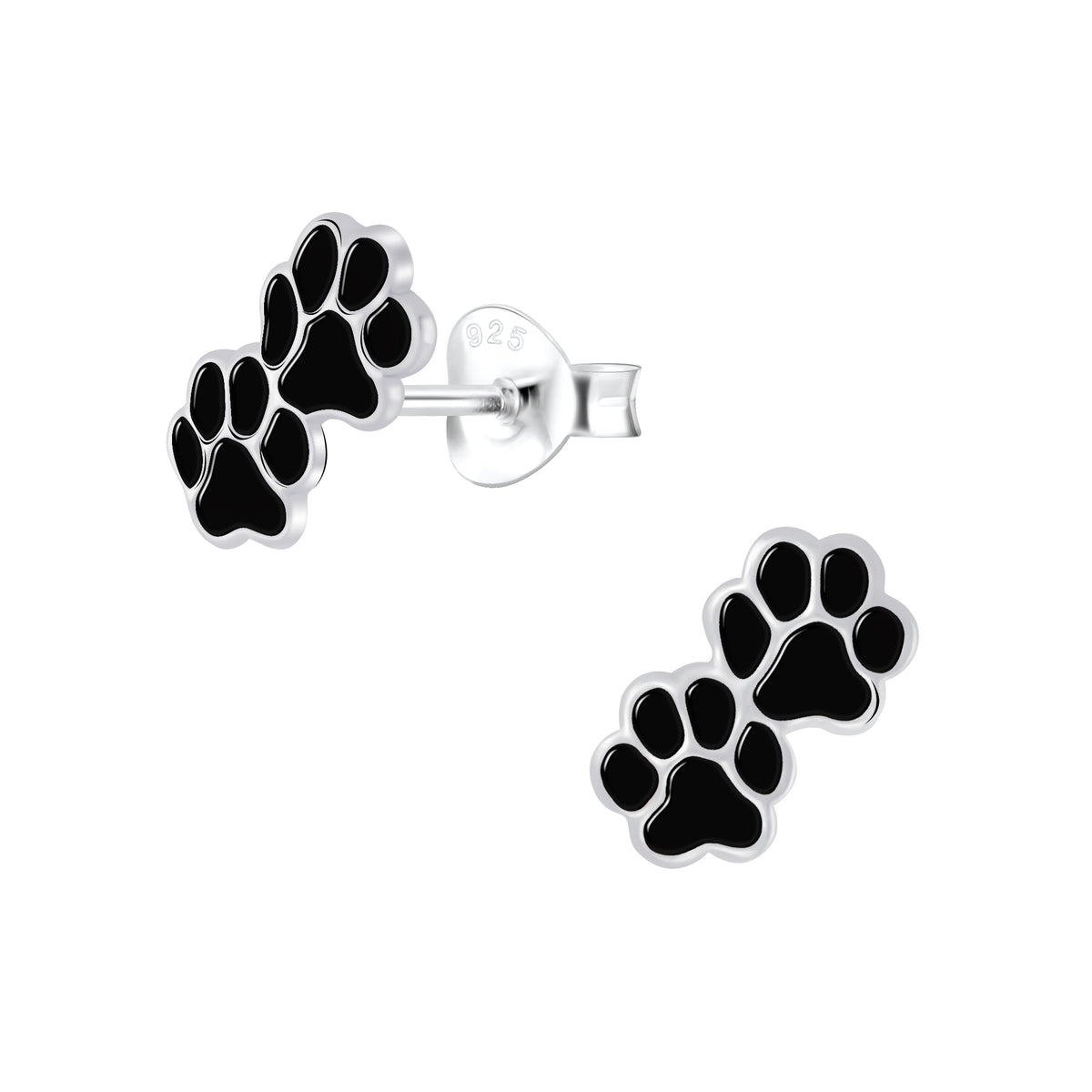 Sterling Silver Double Paw Print Stud Earrings