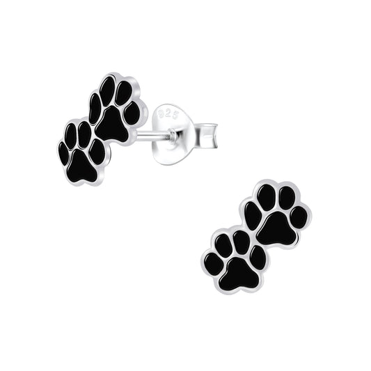 Sterling Silver Double Paw Print Stud Earrings