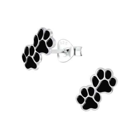 Sterling Silver Double Paw Print Stud Earrings