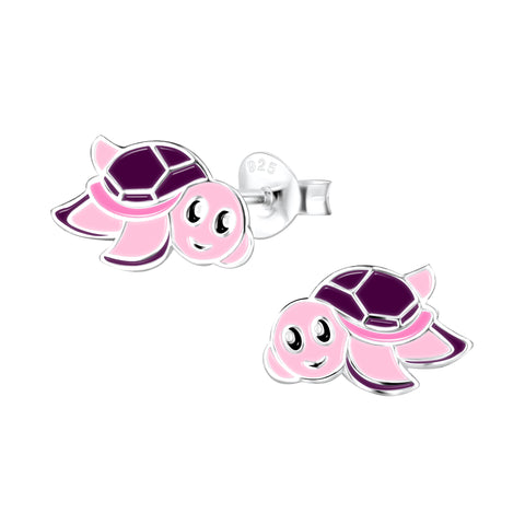Sterling Silver Kids Enamel Sea Turtle Stud Earrings