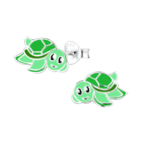 Sterling Silver Kids Enamel Sea Turtle Stud Earrings