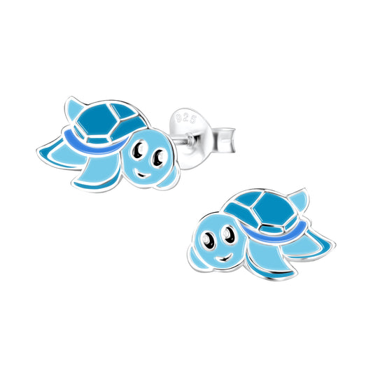 Sterling Silver Kids Enamel Sea Turtle Stud Earrings
