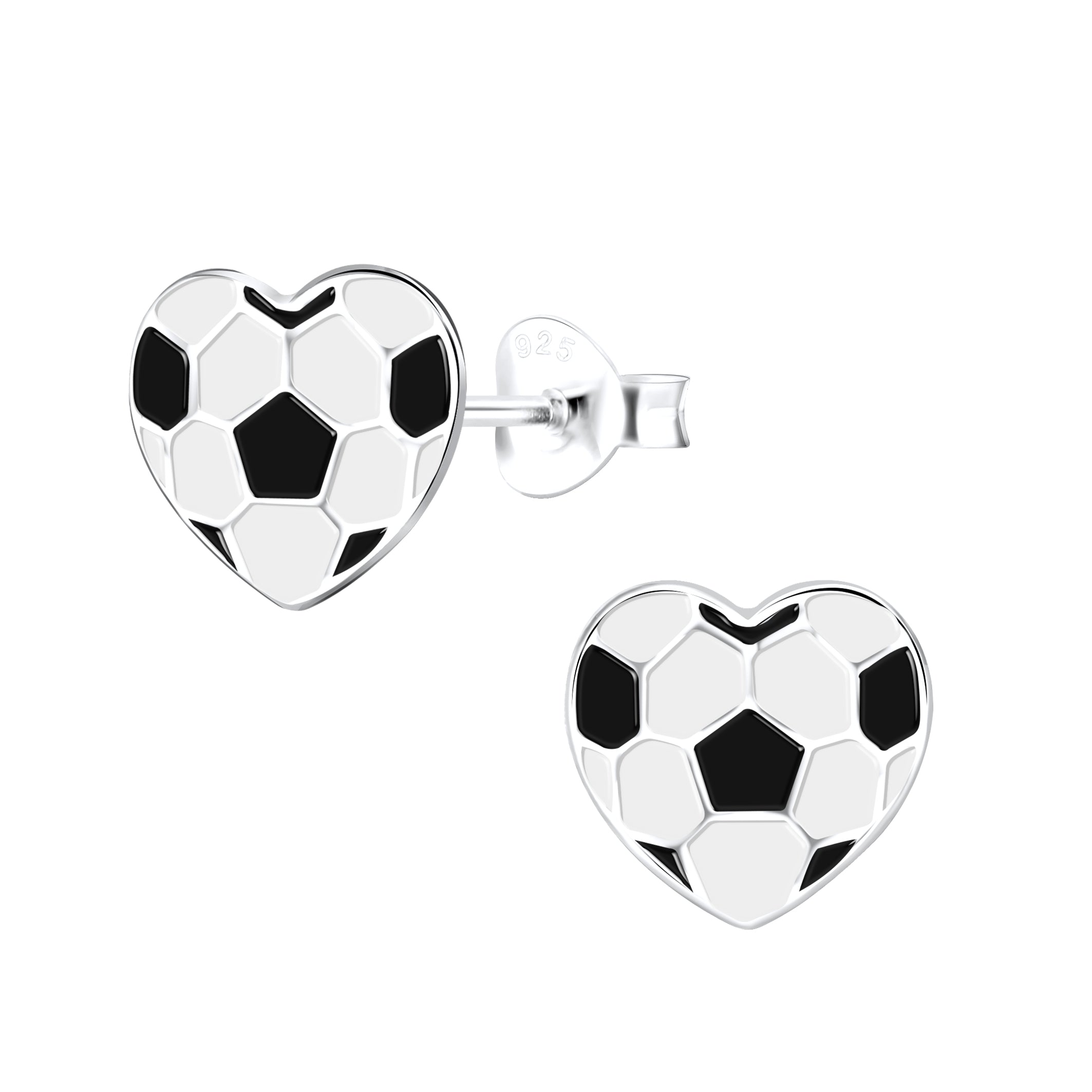 Sterling Silver Heart Shaped Soccer Ball Stud Earrings