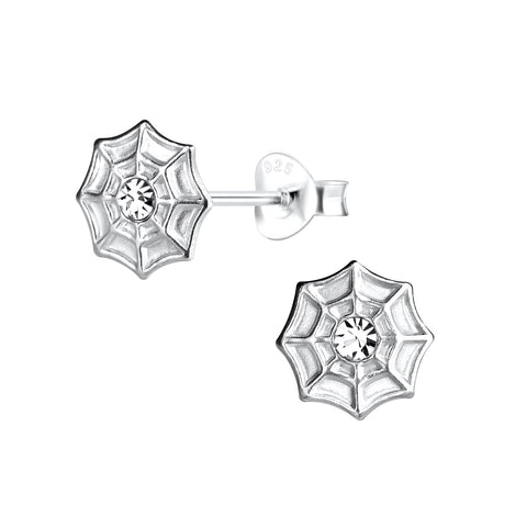 Sterling Silver Crystal Spider Wed Stud Earrings
