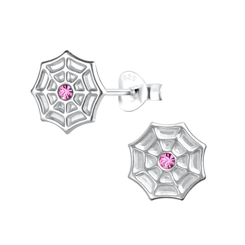 Sterling Silver Crystal Spider Wed Stud Earrings