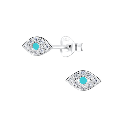 Sterling Silver CZ Eye Stud Earrings