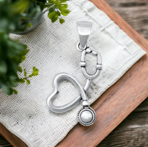Sterling Silver Solid Stethoscope Pendant