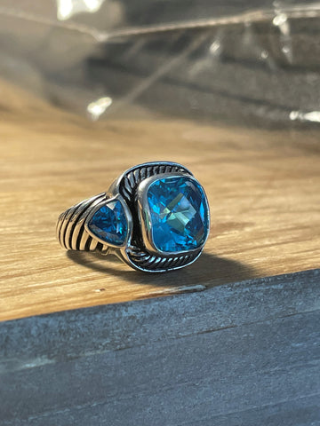 Sterling Silver Cable Design Cushion Cut Quartz Stone Statement Ring