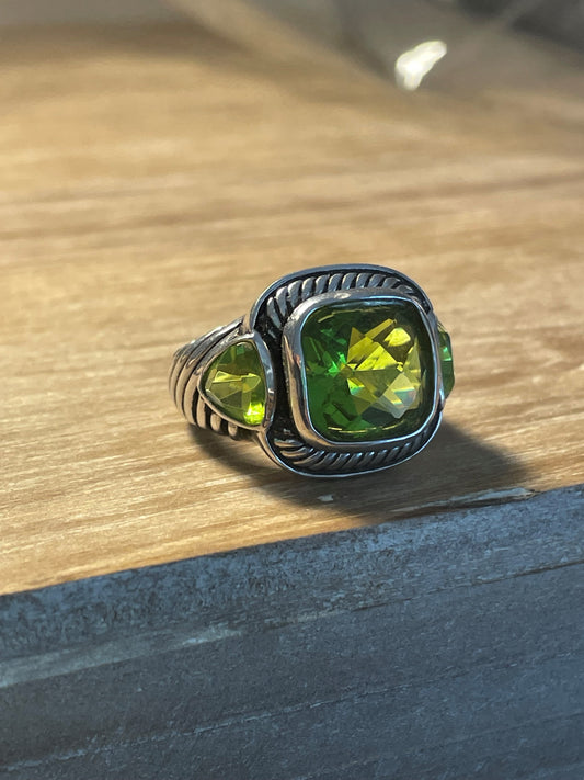Sterling Silver Cable Design Cushion Cut Quartz Stone Statement Ring
