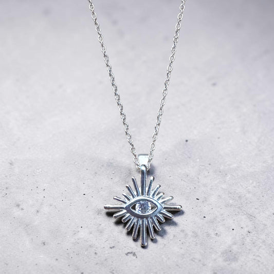 Sterling Silver CZ Solid Eye Necklace