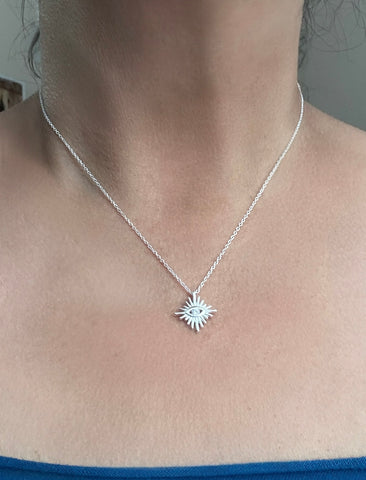 Sterling Silver CZ Solid Eye Necklace