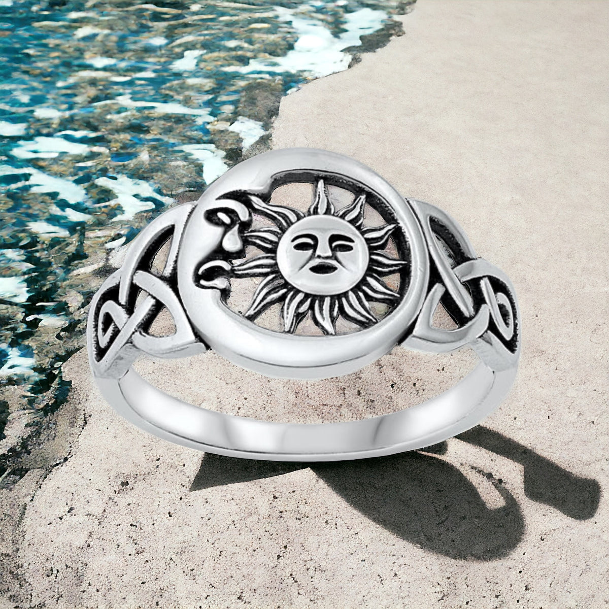 Sterling Silver Celtic Sun & Moon Ring