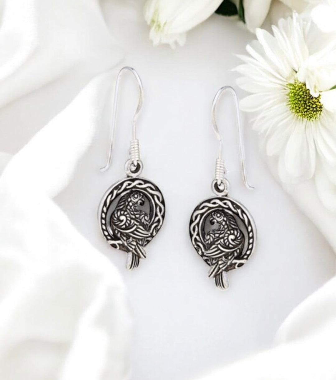Sterling Silver Celtic Raven Earrings