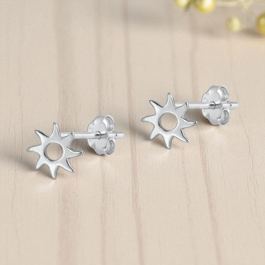 Sterling Silver Mini Sun Stud Earrings