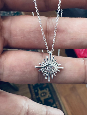 Sterling Silver CZ Solid Eye Necklace