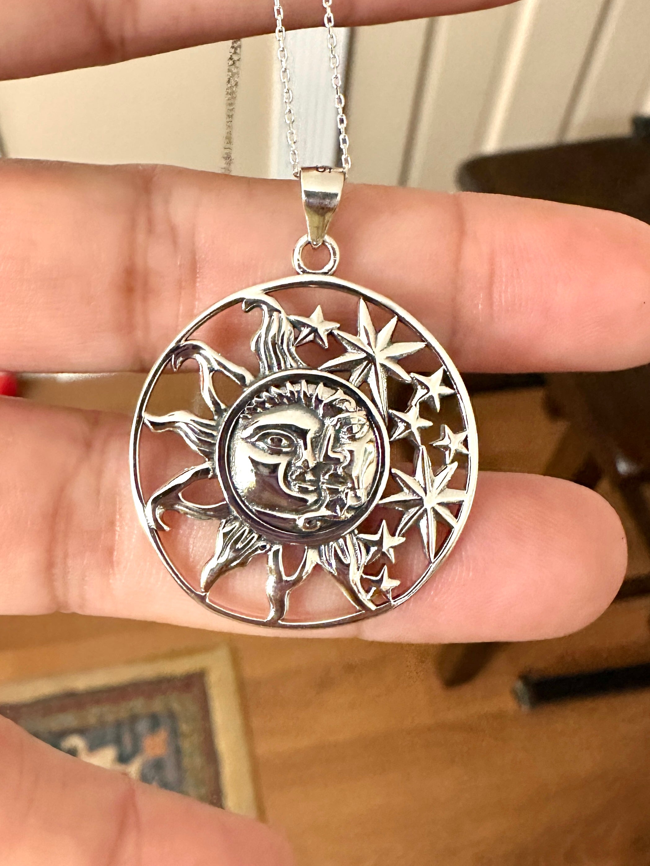 Sterling Silver Large Sun, Moon & Stars Necklace – Sandy's Silver ...