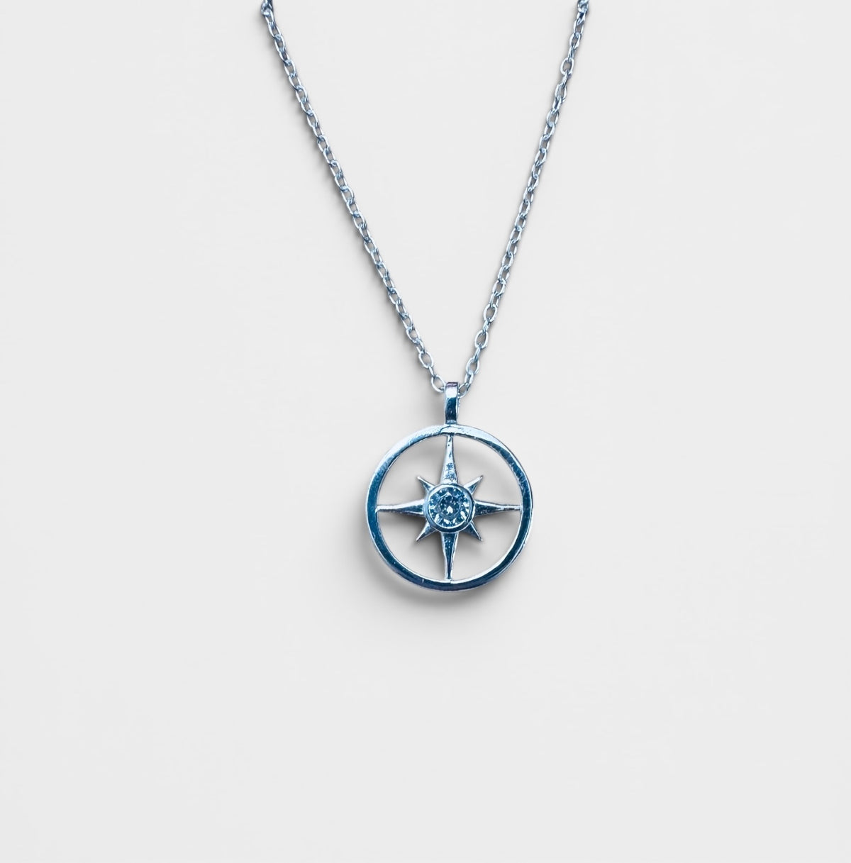 Sterling Silver CZ Stone North Star Necklace