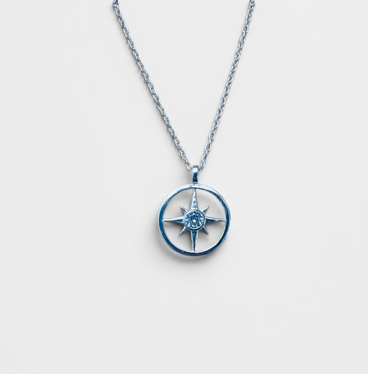 Sterling Silver CZ Stone North Star Necklace