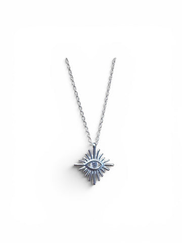 Sterling Silver CZ Solid Eye Necklace