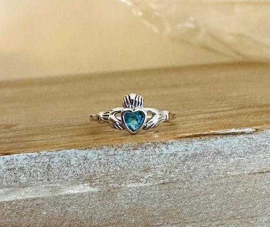 Sterling Silver Blue Topaz Claddagh Toe Ring