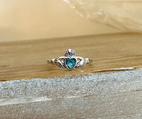 Sterling Silver Blue Topaz Claddagh Toe Ring
