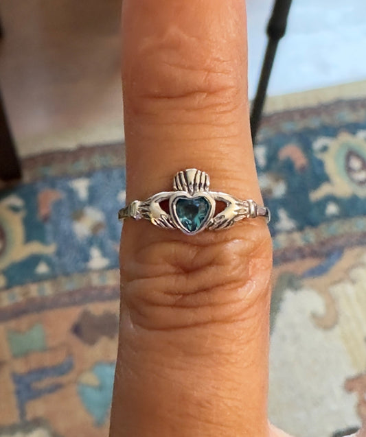 Sterling Silver Blue Topaz Claddagh Toe Ring