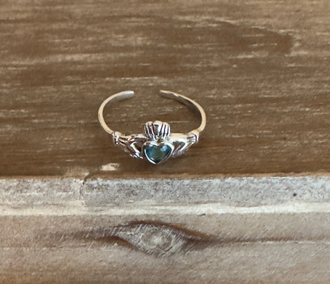 Sterling Silver Blue Topaz Claddagh Toe Ring