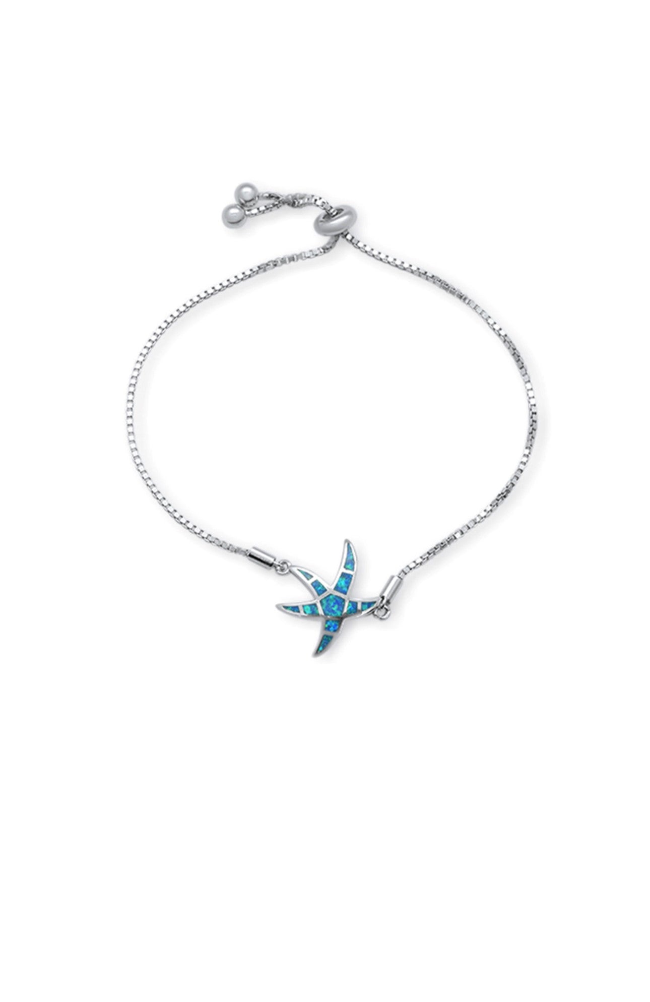 Sterling Silver Lab Opal Starfish Bolo Style Bracelet