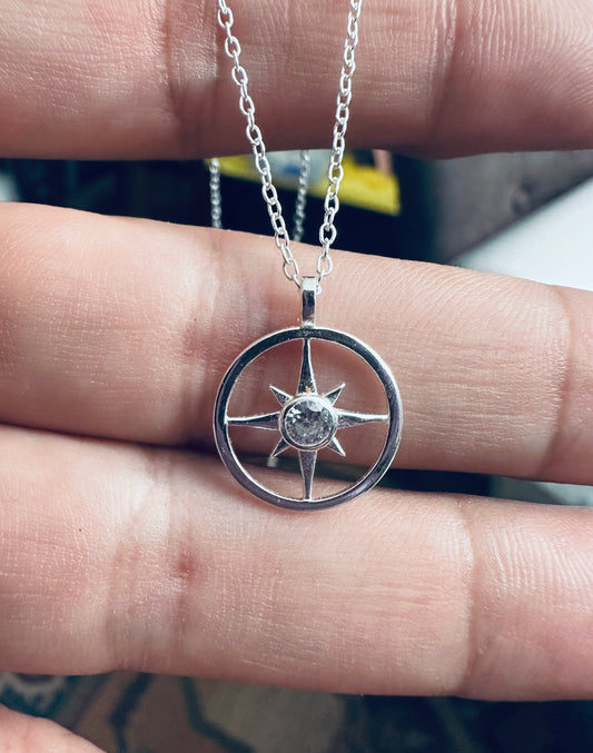 Sterling Silver CZ Stone North Star Necklace