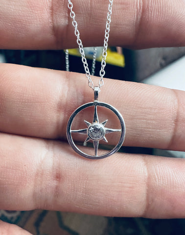 Sterling Silver CZ Stone North Star Necklace