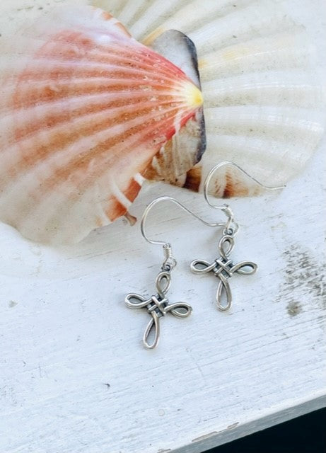 Sterling Silver Celtic Cross Dangle Earrings