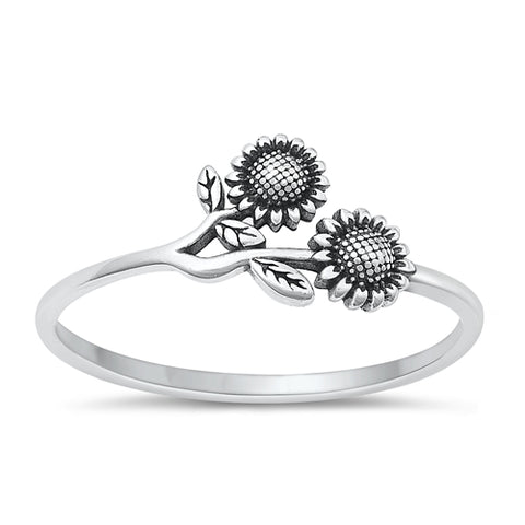 Sterling Silver Double Sunflower Ring