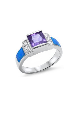 Sterling Silver Fire Opal & Amethyst Stone Ring