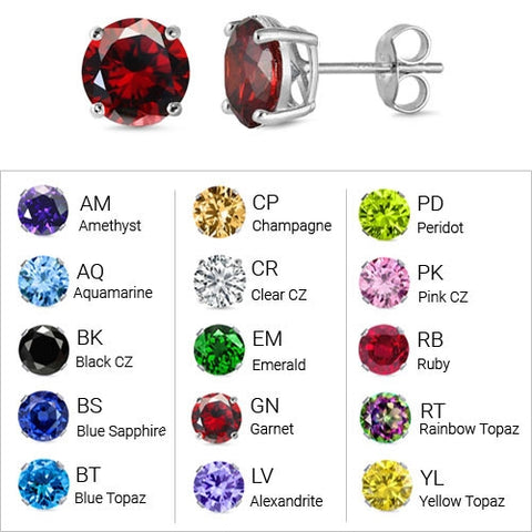 Sterling Silver Round 4mm CZ Color Birthstone Stud Earrings