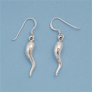 Sterling Silver Italian Horn "Corno" Dangle Earrings