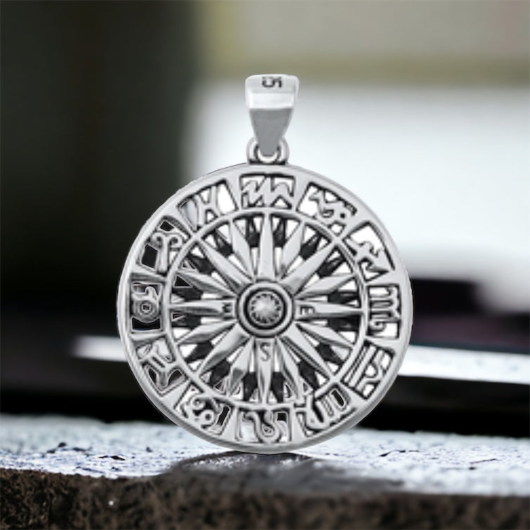 Sterling Silver Zodiac Wheel Pendant
