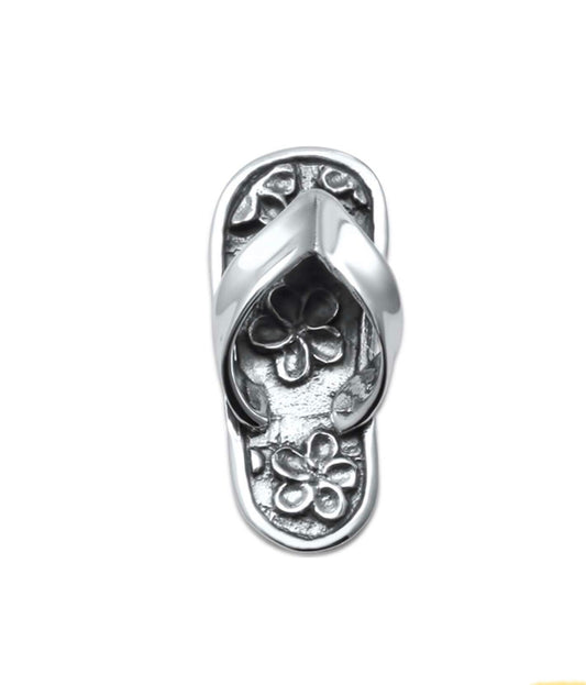 Sterling Silver Plumeria Flowers Solid Flip Flop Pendant