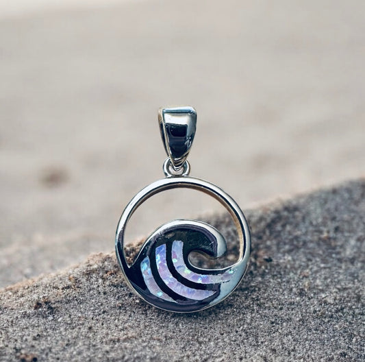 Sterling Silver Pink Opal Wave Pendant
