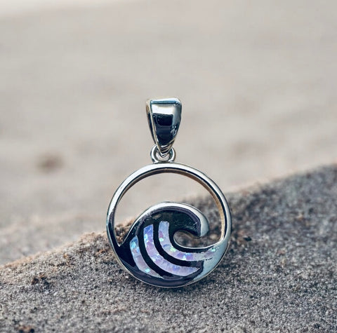 Sterling Silver Pink Opal Wave Pendant